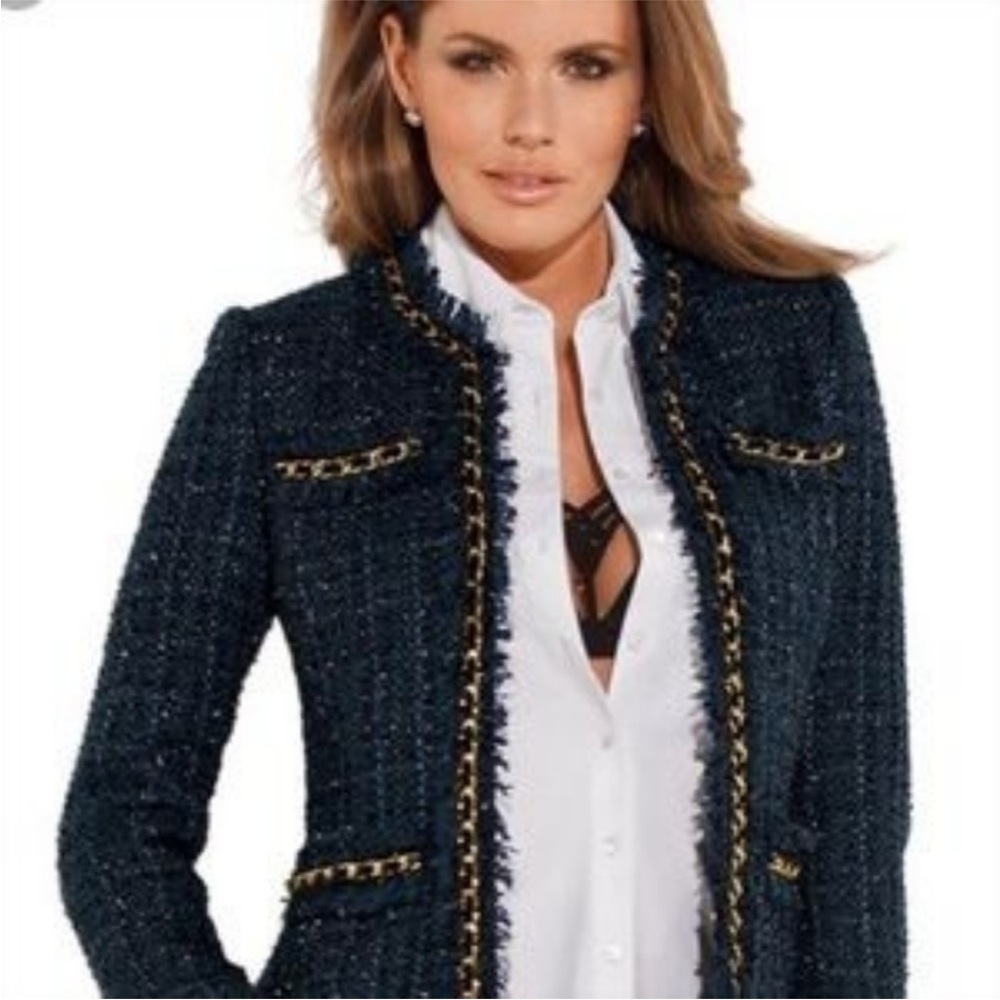 Boston Proper Parisian Tweed Blue Blazer - Picture 2 of 8